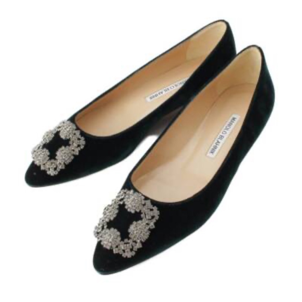 Manolo Blahnik Green Flats with Crystal Embellishment